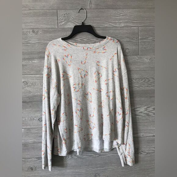 PINK VS long sleeve gray top candy cane‎ rainbow hearts women XL - Picture 1 of 4